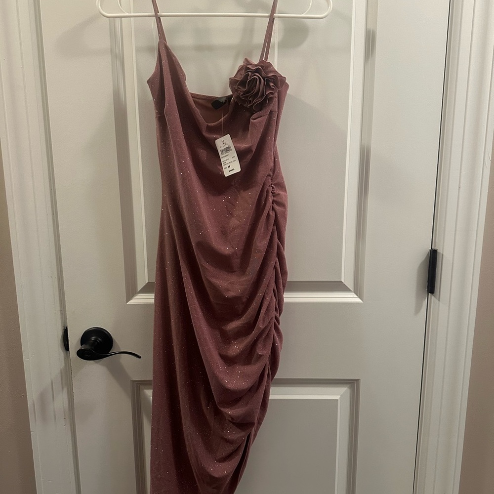 Rose Sparkly Pink Midi Dress
